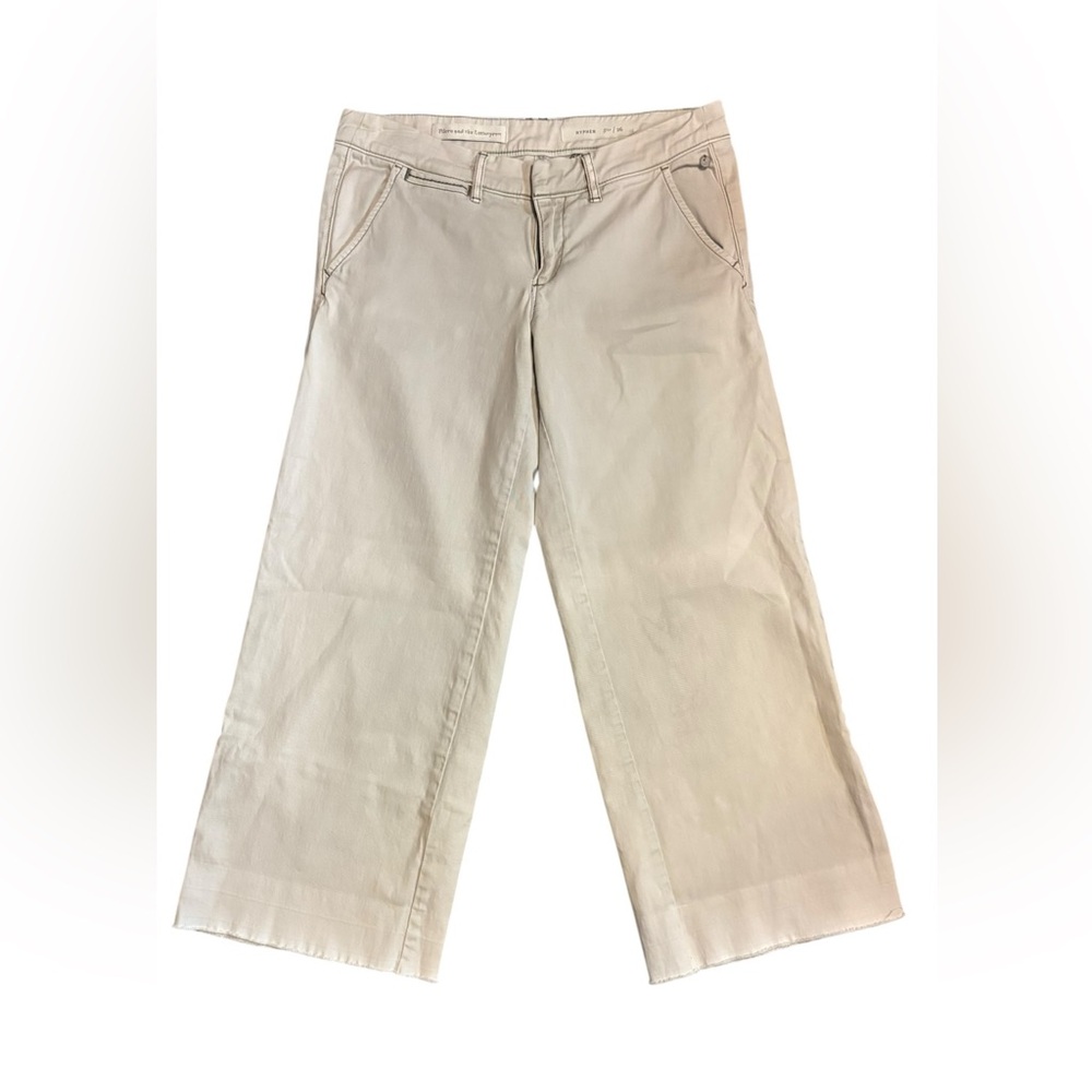 Pilcro and the Letterpress Wide Leg Cropped Pants in Light Beige